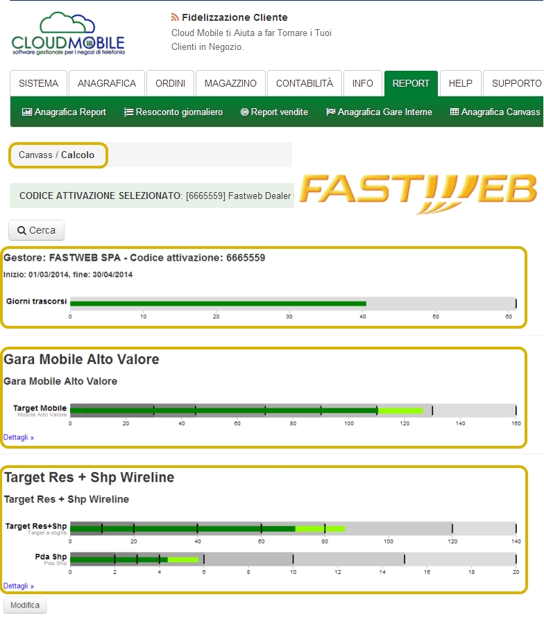 canvass fastweb monitor pista gara cloud mobile